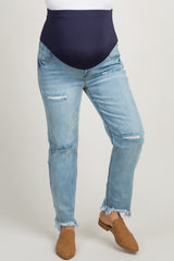 PinkBlush Light Blue Distressed Frayed Plus Maternity Jeans