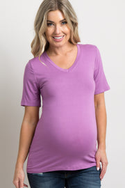 Mauve Basic V-Neck Maternity Top