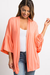 Coral Solid Bell Sleeve Cardigan