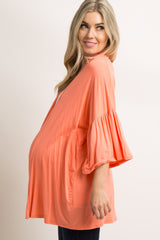 Coral Solid Bell Sleeve Maternity Cardigan