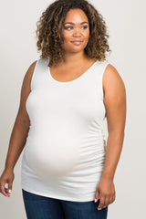 PinkBlush White Ruched Fitted Maternity Plus Tank Top