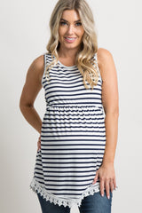 PinkBlush Navy Blue Striped Sleeveless Peplum Maternity Tunic