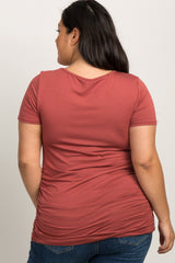 PinkBlush Rust Ruched Short Sleeve Plus Maternity Top