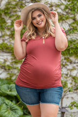 PinkBlush Rust Ruched Short Sleeve Plus Maternity Top
