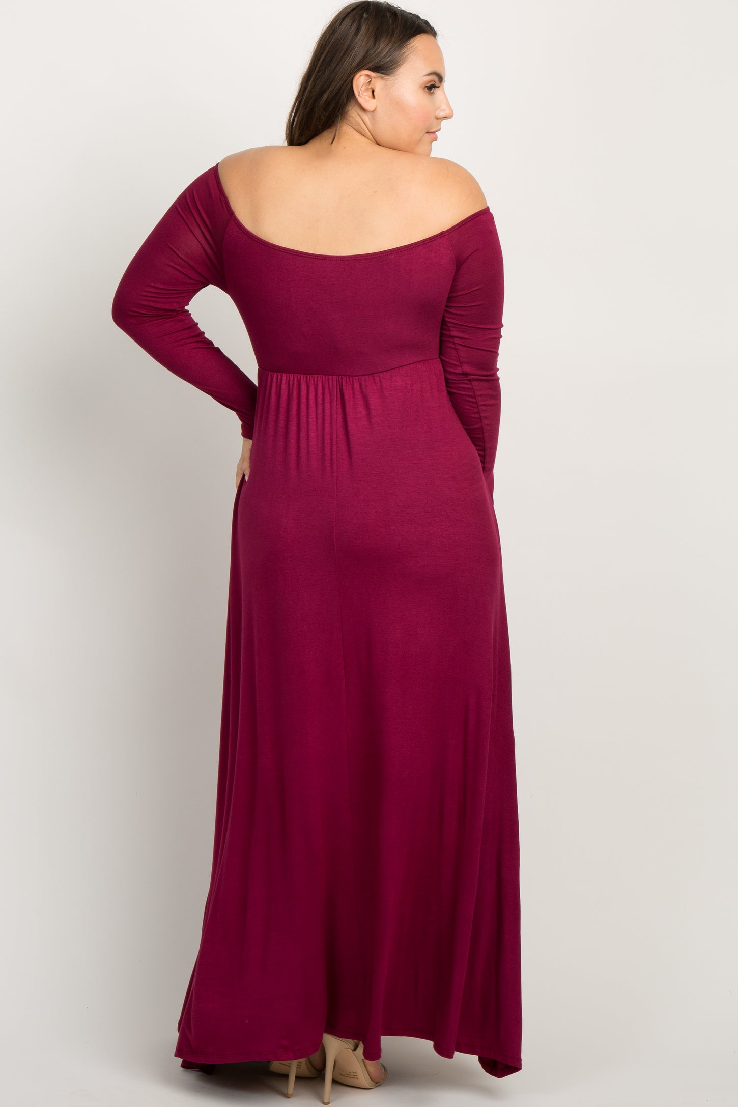 PinkBlush Burgundy Solid Off Shoulder Plus Maxi Dress