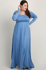 PinkBlush Light Blue Solid Off Shoulder Plus Maxi Dress