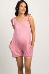 PinkBlush Light Pink Shoulder Tie Maternity Sleep Romper