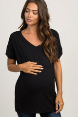 Black Basic V-Neck Pocket Maternity Top