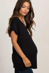 Black Basic V-Neck Pocket Maternity Top