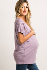 Lavender Basic V-Neck Pocket Maternity Top