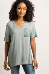 Mint Green Embroidered Mesh Pocket Maternity Top