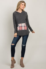 Pink Plaid Accent Hooded Sweater