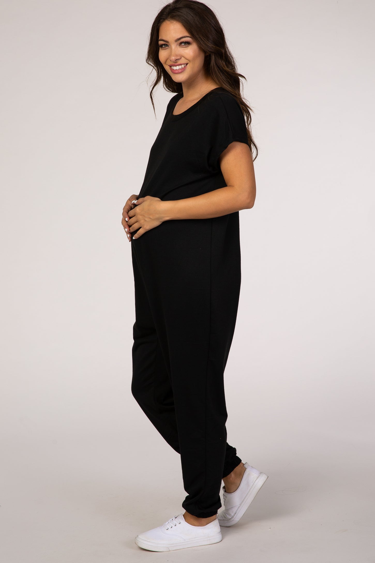 PinkBlush Black Short Sleeve Maternity Jumpsuit