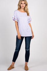 Lavender Embroidered Ruffle Top