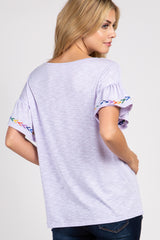 Lavender Embroidered Ruffle Top