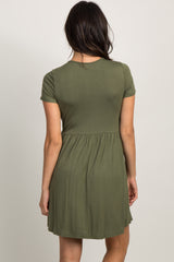 PinkBlush Olive Solid Crochet Trim Shift Dress