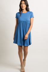 PinkBlush Blue Solid Crochet Trim Shift Dress