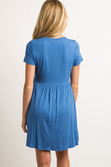 PinkBlush Blue Solid Crochet Trim Maternity Shift Dress