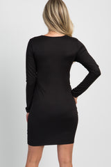 Black Draped Front Long Sleeve Maternity/Nursing Dress