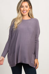 Purple Pocketed Dolman Sleeve Maternity Top