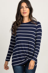 Navy Striped Knotted Top