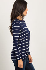 Navy Striped Knotted Top