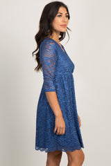 PinkBlush Blue Lace Overlay Wrap Dress