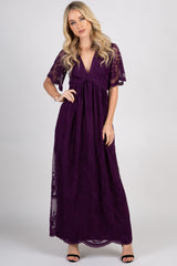 PinkBlush Plum Lace Mesh Overlay Maxi Dress