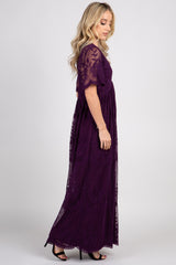 PinkBlush Plum Lace Mesh Overlay Maxi Dress