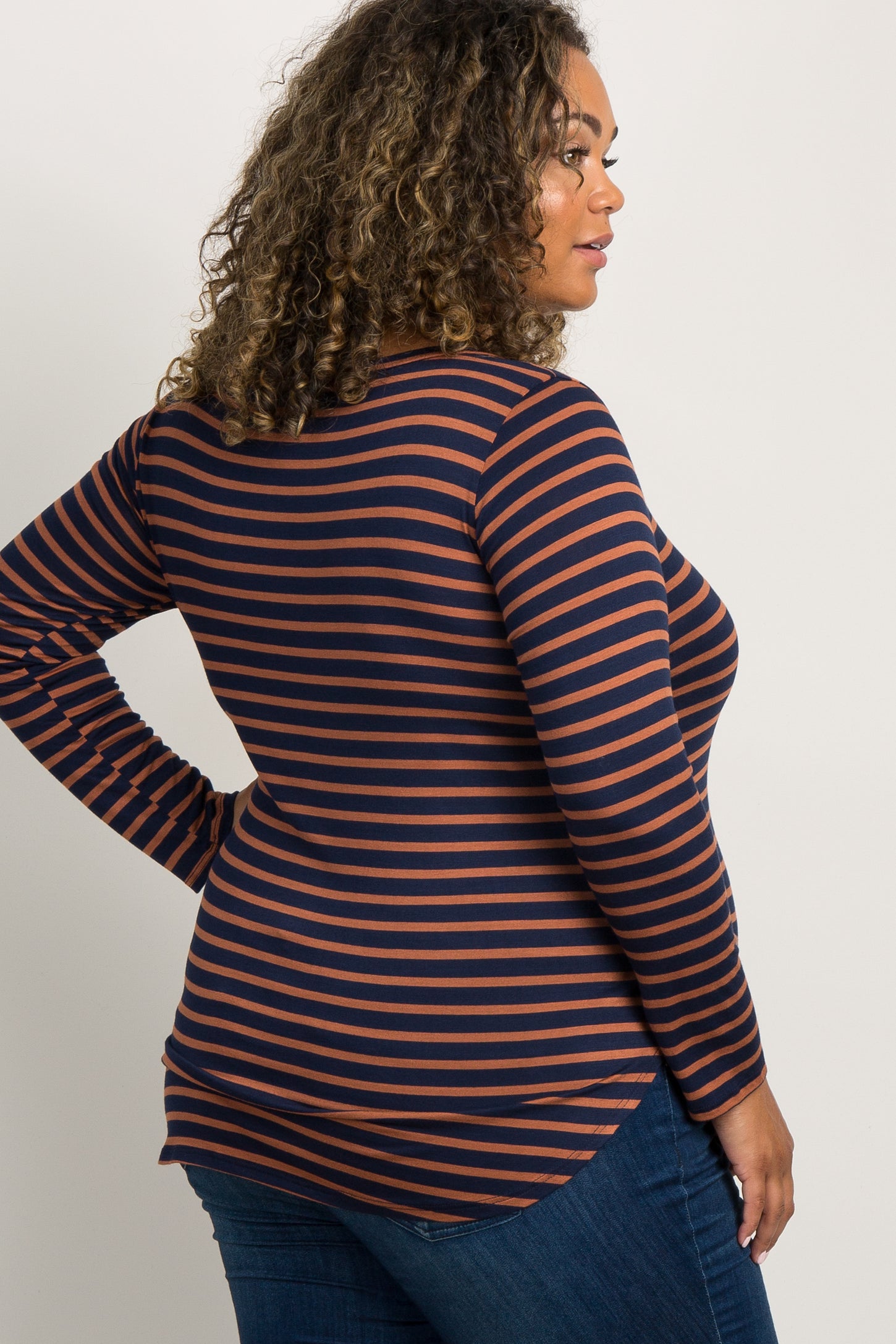 Rust Striped Long Sleeve V-Neck Plus Maternity Top