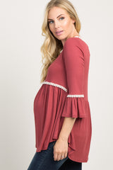 Rust Crochet Accent Bell Sleeve Maternity Babydoll Top
