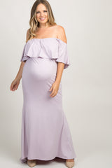 Lavender Ruffle Off Shoulder Mermaid Maternity Plus Photoshoot Gown/Dress