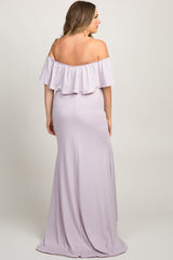 Lavender Ruffle Off Shoulder Mermaid Maternity Plus Photoshoot Gown/Dress