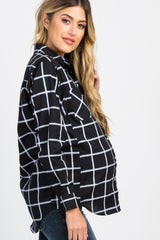 Black Plaid Button Down Pocket Front Maternity Top