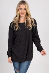 Charcoal Ribbed Button Back Knit Top