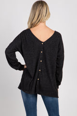 Charcoal Ribbed Button Back Knit Top