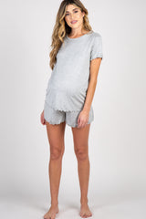 Heather Grey Ruffle Trim Maternity Pajama Set
