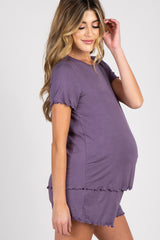 Lavender Ruffle Trim Maternity Pajama Set