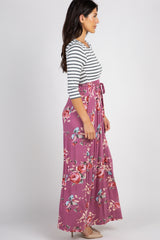 PinkBlush Mauve Striped Colorblock Floral Maxi Dress