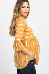 PinkBlush Mustard Striped Peplum Ruffle Maternity Top