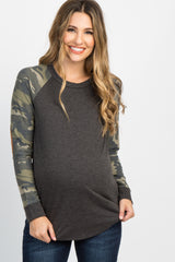 Charcoal Grey Camo Colorblock Maternity Top