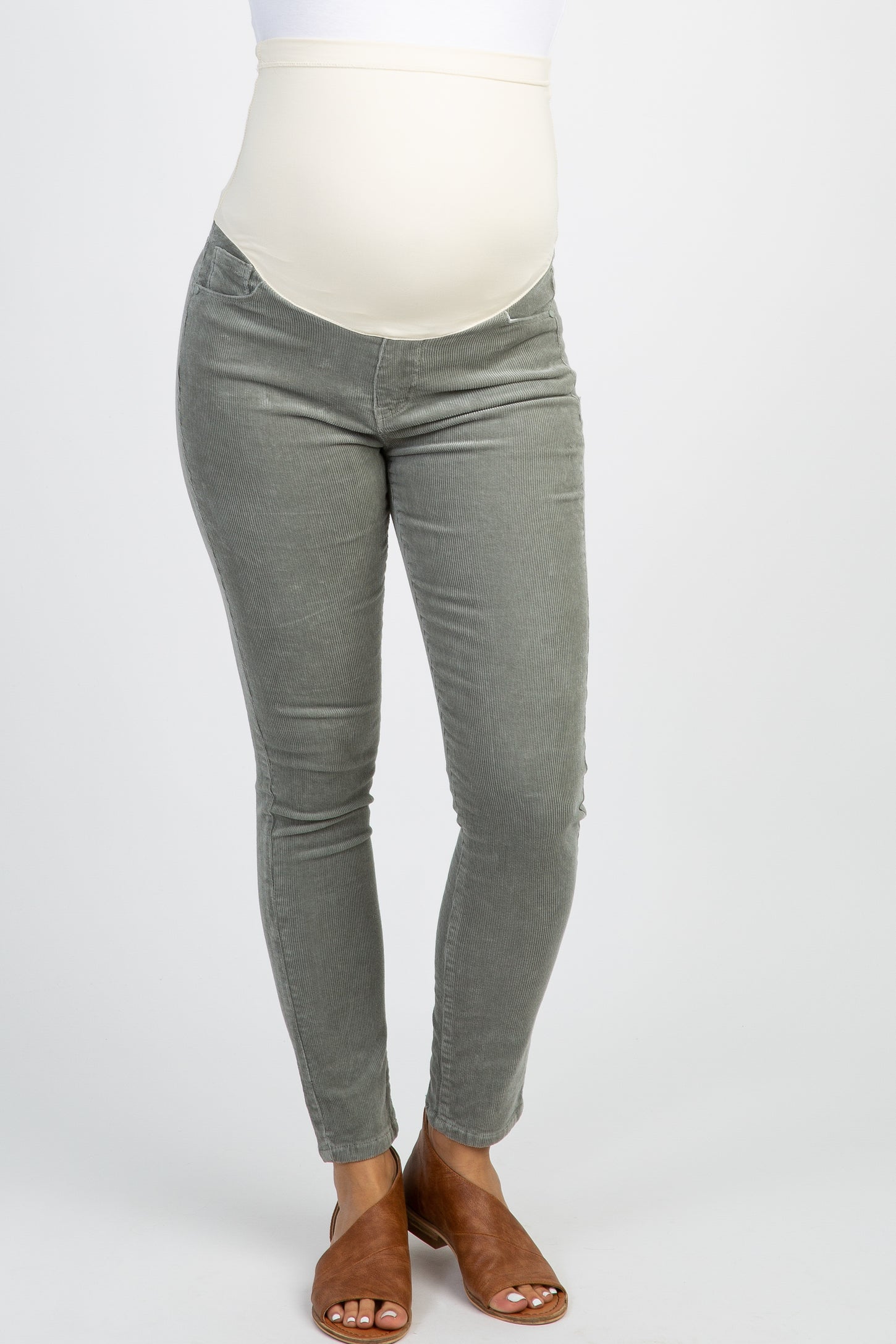 PinkBlush Grey Ribbed Suede Maternity Pants