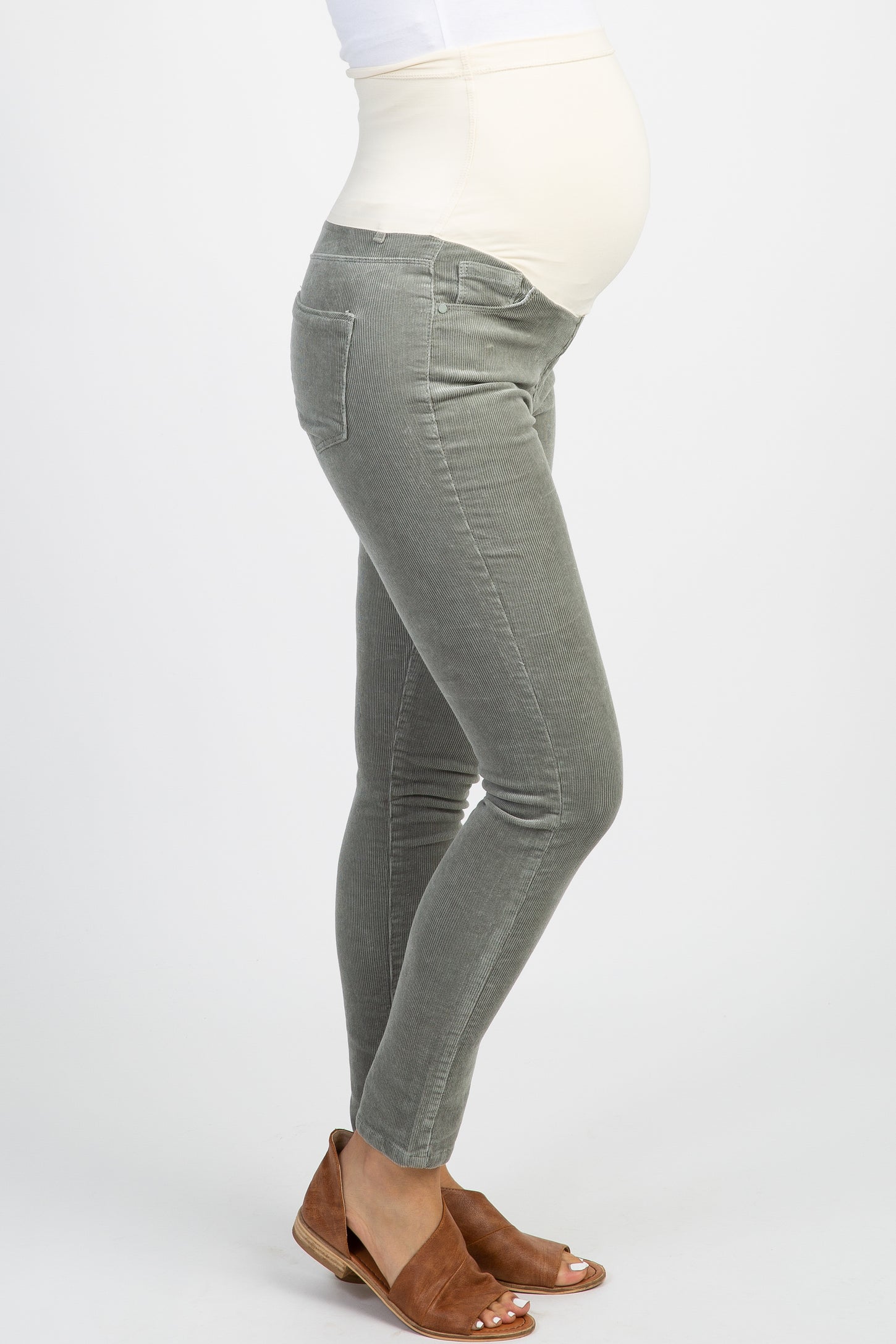 PinkBlush Grey Ribbed Suede Maternity Pants