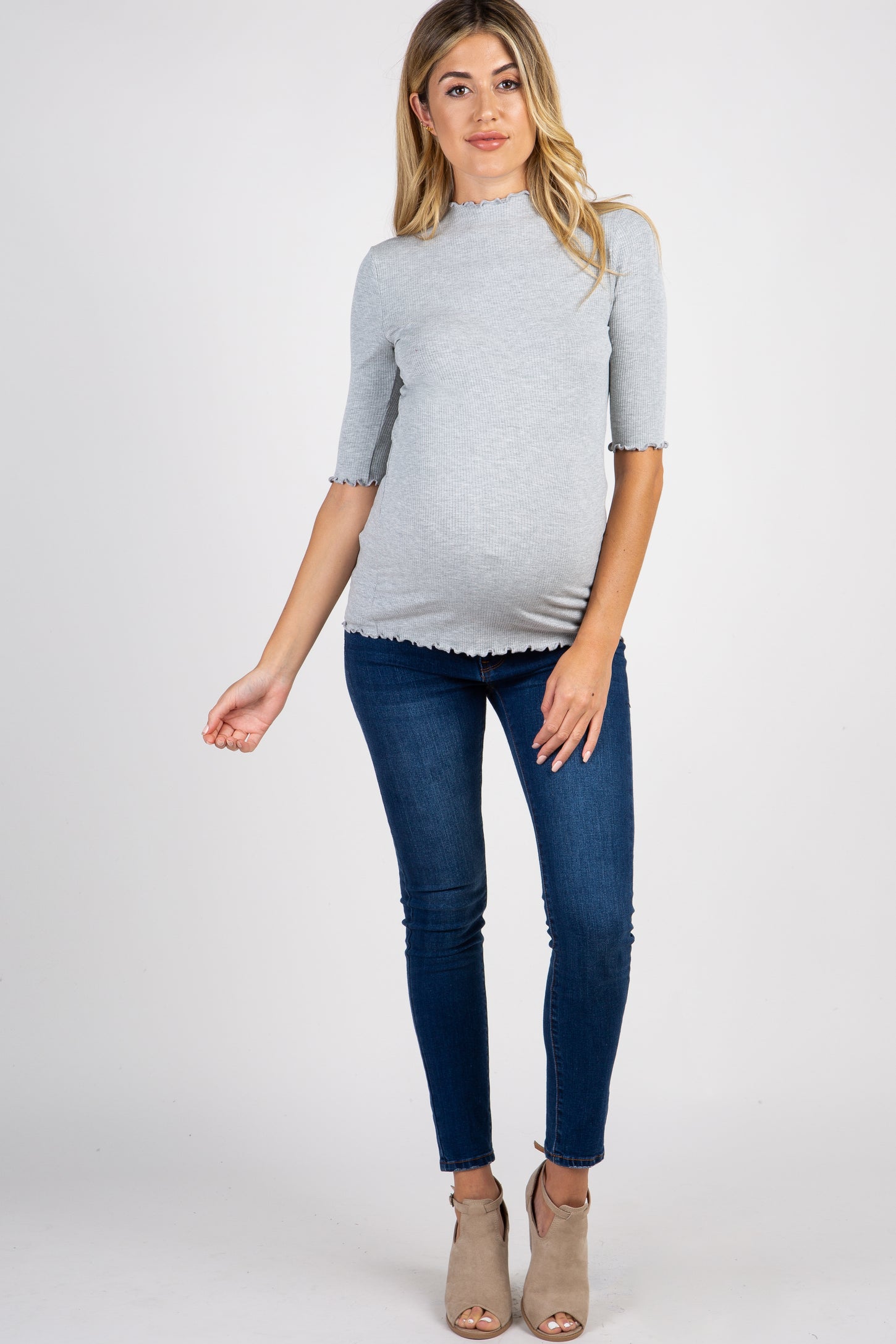 PinkBlush Grey Lettuce Hem Fitted Maternity Top