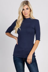 PinkBlush Navy Lettuce Hem Fitted Top