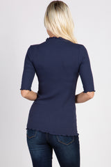 PinkBlush Navy Lettuce Hem Fitted Top