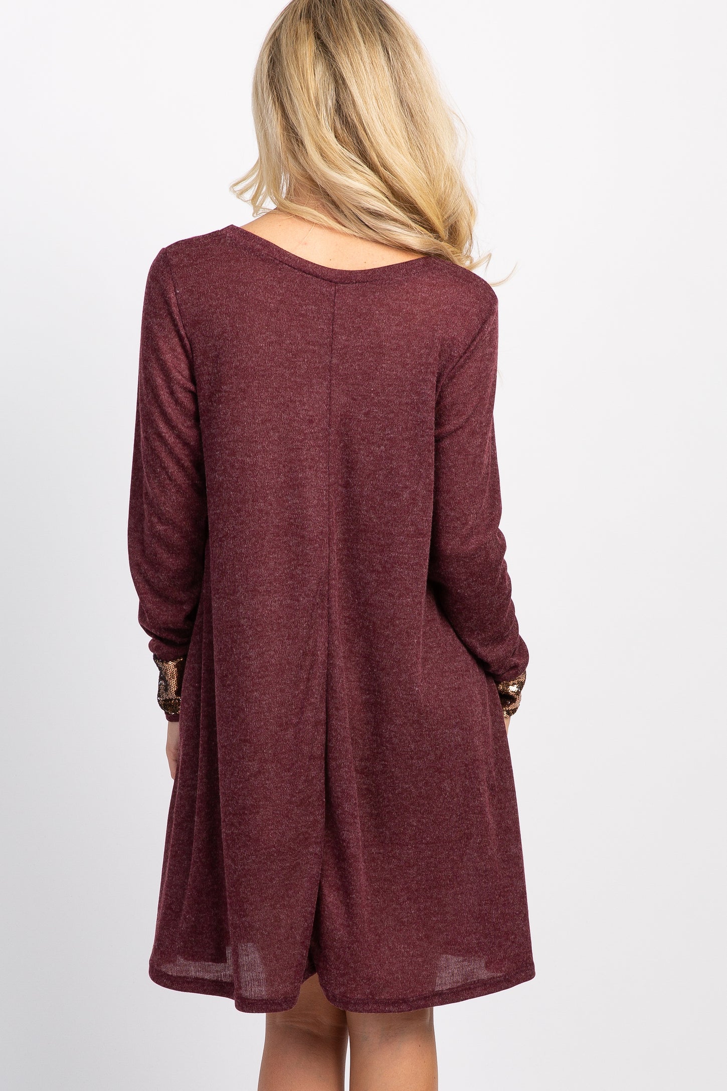 Burgundy Long Sleeve Sequin Dress