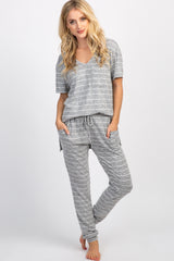 PinkBlush Heather Grey Striped Pocket Front Pajama Set