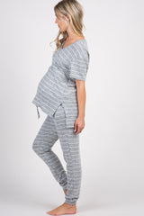 PinkBlush Heather Grey Striped Pocket Front Maternity Pajama Set