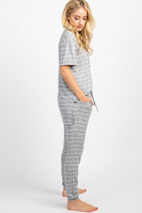 PinkBlush Heather Grey Striped Pocket Front Pajama Set